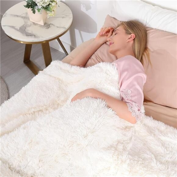 Decorative Extra Soft Fuzzy Faux Fur Throw Blanket 50" x 60",Solid Reversible - Picture 4 of 7